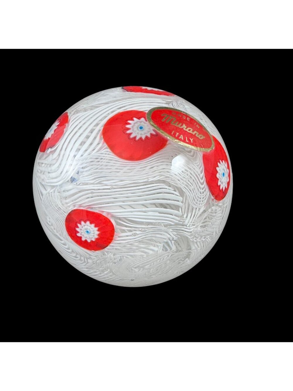 Murano Art Glass Paperweight White Lace Millefiore Made in Italy Vintage 1960s